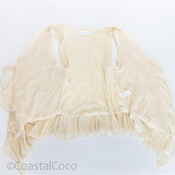 Pretty Angel Ivory Floral Rosette Ruffle Vest L Silk Blend Whimsical Festival - Picture 6 of 12